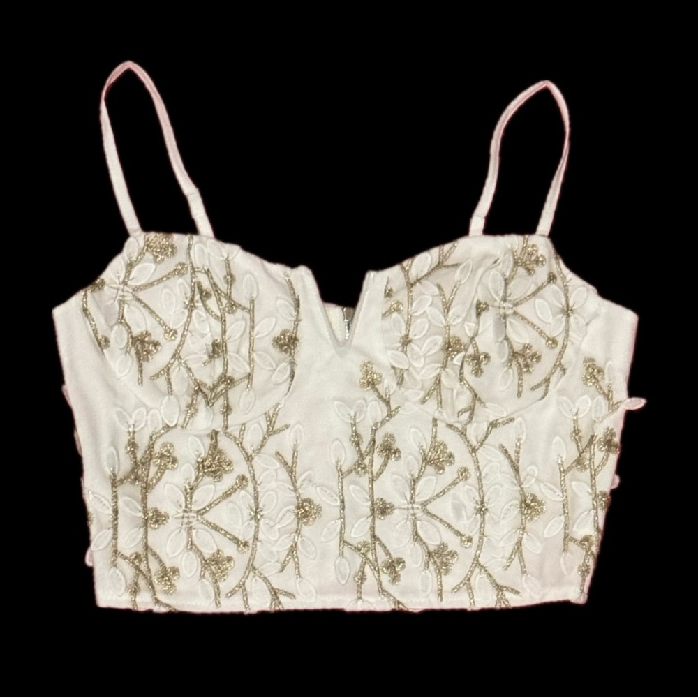 Cream Embellished Crop Camisole with Bustier Style